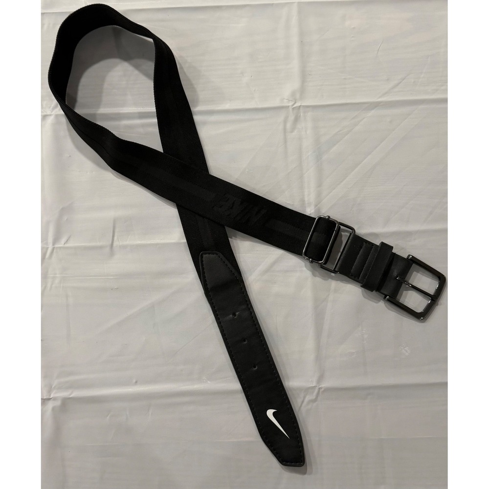Nike Adjustable Baseball Belt One Size Swoosh Logo Single Prong Black Sportswear
